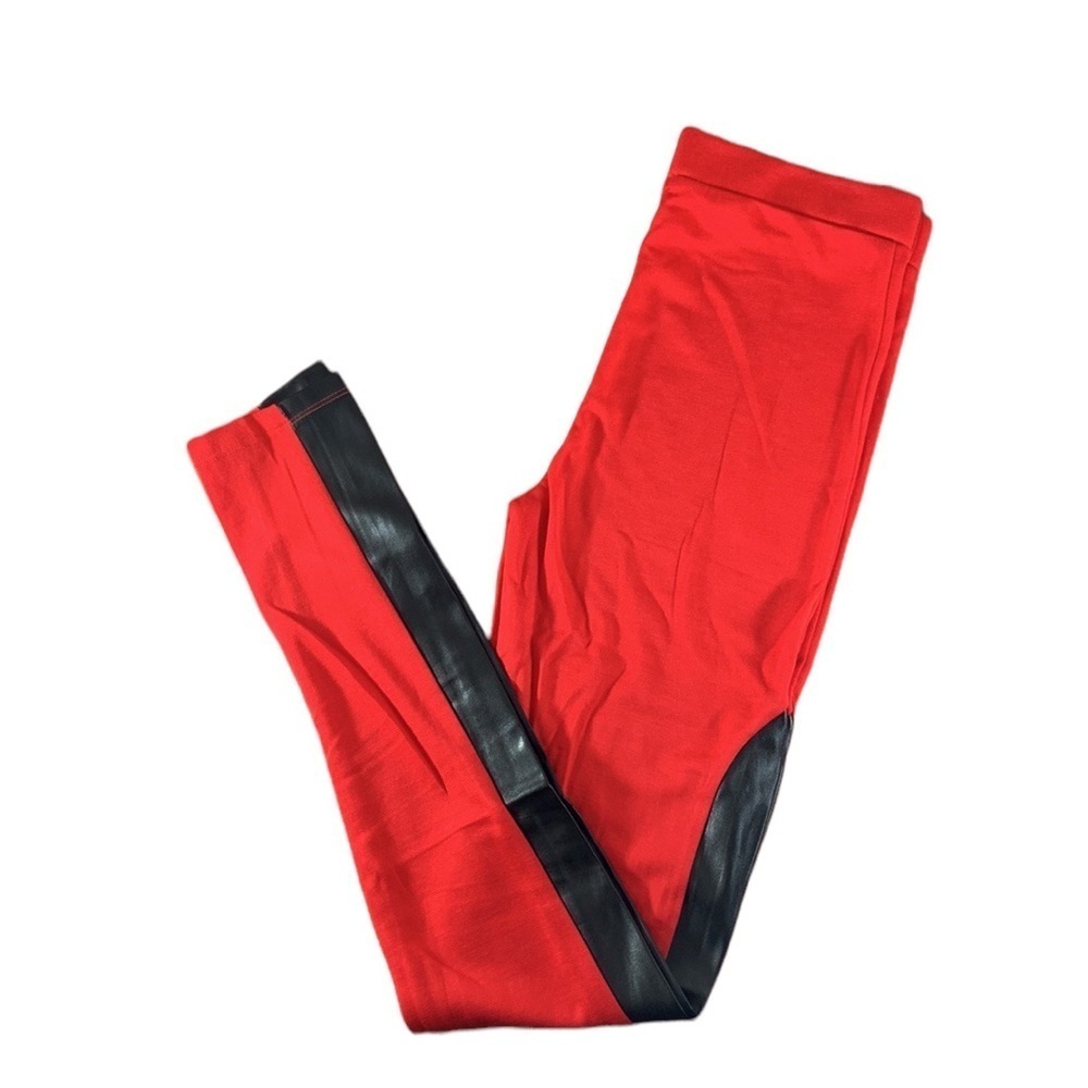 Color Story Mid-Rise Legging Faux Leather Sides Red Black